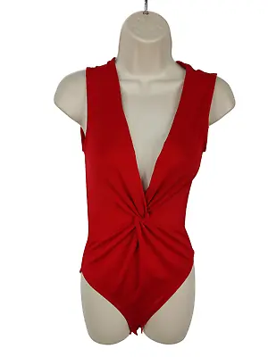 Bnwt Womens Miss Selfridge Uk 10 Red Sleeveless Twist Plunge Bodysuit Party Top • £11.99