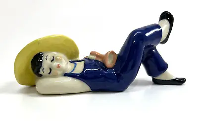 Vintage Ceramic Arts Studio Country Girl Figurine W/ Horn Shelf Sitter CAS 1940s • $20
