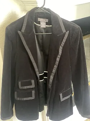 GEORGE ME Velvet Blazer Jacket Size 14 Black Cotton Tuxedo Stye  Mark Eisen Used • $17.99