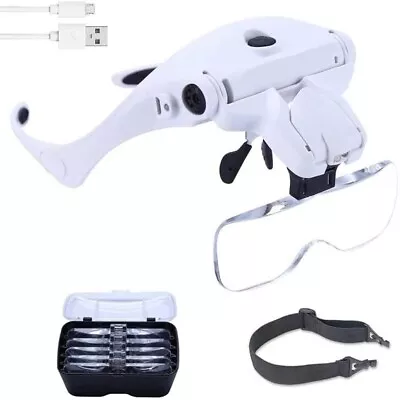 LED Head Magnifier Rechargeable Headband Magnifying Glasses Jeweler Loupe Light • $16.99