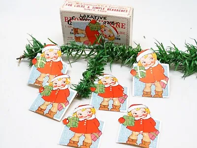 $9.99 • Buy Vintage 6 Christmas Santa Girl With Gift Die Cut Seals, Antique Medicine Box
