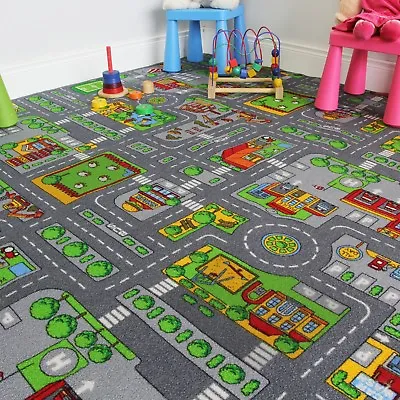200x200 Square Street Kids Village Town Rug City Car Roads Fun Play Mats Rugs UK • £51.95