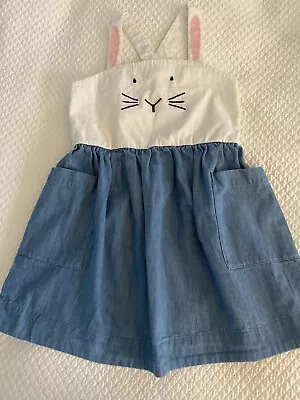 Hanna Andersson Girls Dress Size 4 White Blue Pink Rabbit Design • $16.99