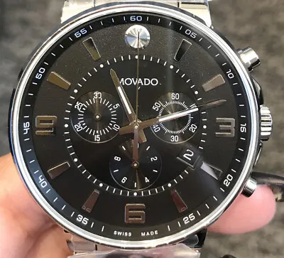 Swiss Movado SE Pilot Chronograph Black Dial S. Steel Men's Model # 0606759 • $1020