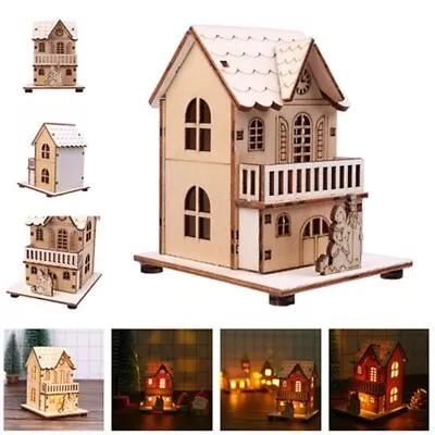 DIY Gift Wooden Cabin Light Wood House Christmas Cabin Wood Glowing Castle • $8.73
