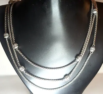 Judith Ripka Sterling Silver Multi-strand Box Link Station Necklace 18-20  Pouch • $154.95