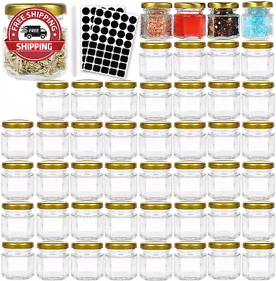 48 Pack 1.5 Oz Hexagon Glass Canning Jars With Lids Mini Jam Jars For HoneySau • $34.70