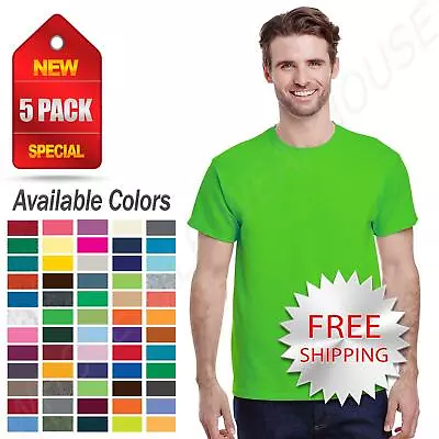 Gildan Heavy Cotton Mens T-Shirt (5 Pack) Crew Neck Short Sleeve Tee S-XL 5000 • $26.86