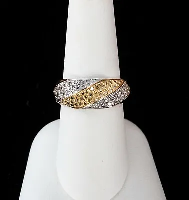 18K White Gold Pave Ladies Diamond Finger Ring - White & Canary Diamonds Sz. 7 • £627.34