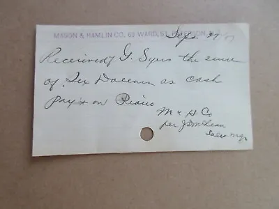 1908 Mason & Hamlin Piano Company RECEIPT Paterson NJ VINTAGE • $18.99