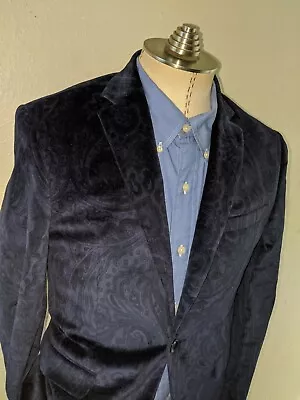 PAISLEY Blue Velvet Velour Smoking Dinner Evening Blazer Jacket Coat Tuxedo 36S  • $89.96