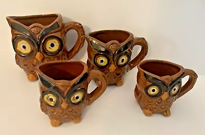 Mid Century Modern Owl Measuring Cup/Cups Glazed Ceramic Set Of 4 VGC Japan • $19.99