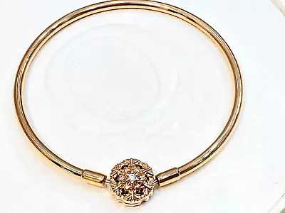$149 • Buy Authentic Pandora Sparkling Snowflake Clasp Bangle Rose Gold 582338 19cm