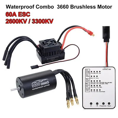 Waterproof 3660 2600KV 3300KV Brushless Motor ESC For Tamiya Traxxas 1/10 RC Car • £10.37