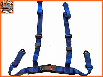 4 Point Blue Racing Car Seat Belt Harness Fully Adjustable Straps  • £22.95