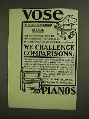 1907 Vose & Sons Piano Ad - We Challenge Comparisons • $19.99