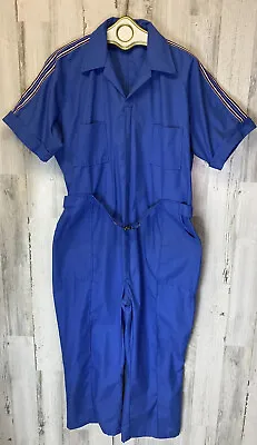 Vintage Para Suit Belted Coveralls Blue Jumpsuit Mens 46 Inseam Shortened - Read • $28.50