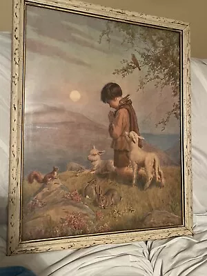 £43.96 • Buy Margaret Tarrant Boy Praying 25x20 Framed Signed Print Lambs Rabbits