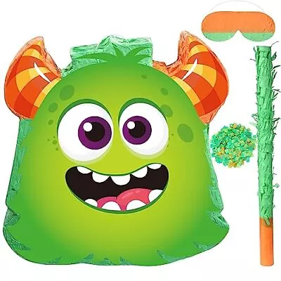 With Pinatas Stick Orange Green Blindfold Confetti Fillable Monster Pinata • $37.13