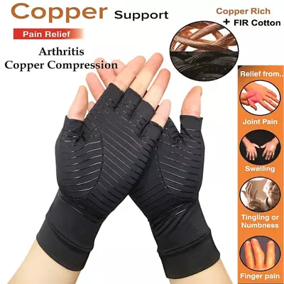 £5.69 • Buy Anti Arthritis Compression Gloves Copper Fingerless Pain Support Brand New UK