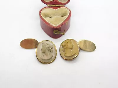 Grand Tour 9ct Gold & Rolled Gold Set Carved Lava Cameo Cufflinks C1820 Antique • £145