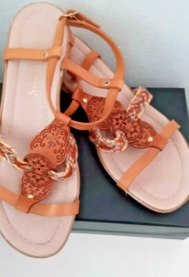 £9.99 • Buy Softlites Gladiator Wedge Sandals UK 5 EU 38 Tan Strappy Heel 1.5  Summer 