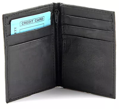 Mens Slim Thin Genuine Leather Bifold Id Wallet Money Credit Card Holder Window • $7.95