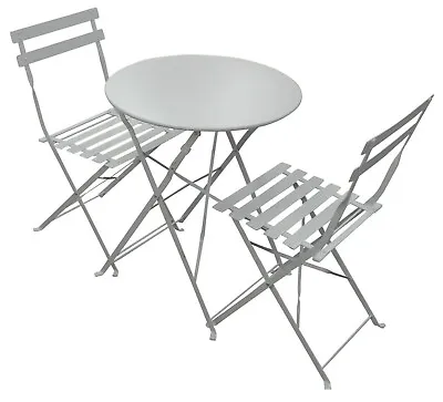 Rammento Powder-Coated Steel Garden Bistro Set For 2 Matte Grey 3 Pcs Patio Set • £84.99