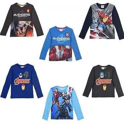 Boys Kids Official Marvel Avengers Long Sleeve T Shirt Age 4-10 Years NEW • £6.95