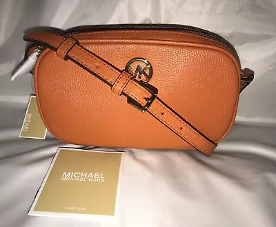 New Michael Kors Fulton Leather Double Zip Crossbody Purse Tangerine MSRP$168.00 • $89.99