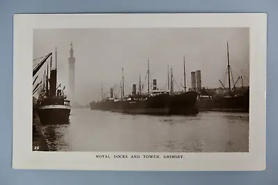 £5 • Buy Postcards, Grimsby, Royal Docks & Tower, Real Photo, Shipping Interest