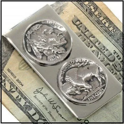GeetarGizmos INDIAN HEAD / BUFFALO Nickel Money Clip - Two Vintage Us Coins • $12.99