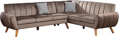 2Pcs Velvet Sectional Sofa Set Light Brown With 2 Accent Pillows And Wood Legs • $1249