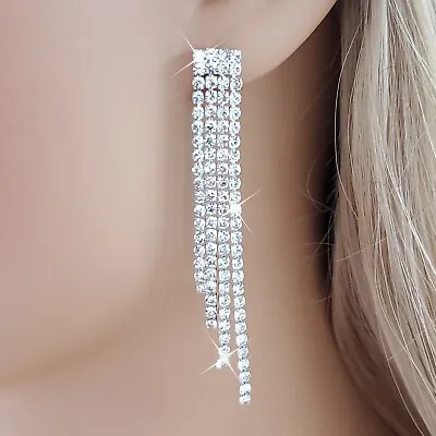 £5.95 • Buy Fashion Long Tassel Crystal Earrings Women's Drop Dangle Stud Wedding Jewelry