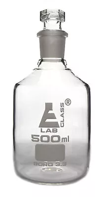 Reagent Bottle Borosilicate Narrow Mouth Hexagonal Stopper 500ml - Eisco Labs • $26.49