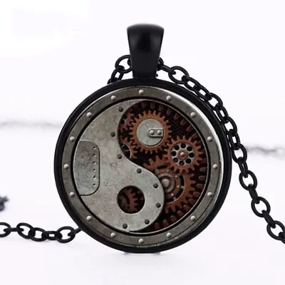 Steampunk Yin Ying Yang Cogs Gears Sign Symbol Necklace Pendant + Free Gift Bag • £5.99