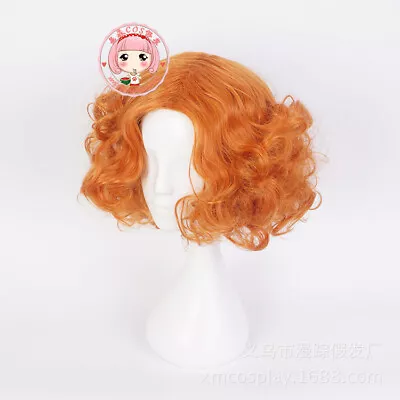 Mad Hatter Orange Red Short Curly Hair Fluffy Mid-split Stage Cosplay Wig Prop • $19.99