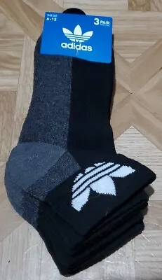 Adidas Originals Quarter Socks 3 Pair Cushioned Men Size 6-12 Black Brand New • $8.99