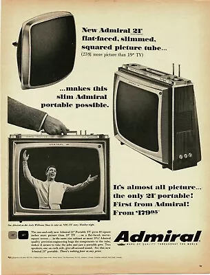 1965 ADMIRAL 21  Portable TV Television Andy Williams Vintage Print Ad • $8.95