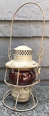 Antique B & O BALTIMORE & OHIO RAILROAD LANTERN Etched Marked RED GLOBE PRR • $74.99