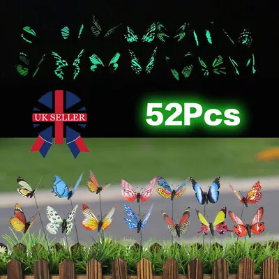 52X Fairy Garden Butterflies On Sticks Outdoor House Flower Pot Yard Ornament • £6.59