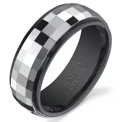 Faceted 8mm Mens Tungsten Ceramic Wedding Band Ring Available In Sizes 8 To 13 • $31.49