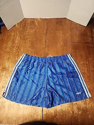 ADIDAS VINTAGE SHORTS 80s 90s FOOTBALL SOCCER SHORTS Sz L MEN Blue White Stripes • $45