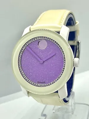 $280 • Buy MOVADO Women’s BOLD Purple Glitter Dial 42mm White Ceramic Watch 3600237