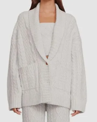 $395 Staud Women's Gray Cable Knit Long Sleeve Shawl Collar Cardigan Size XL • $126.38