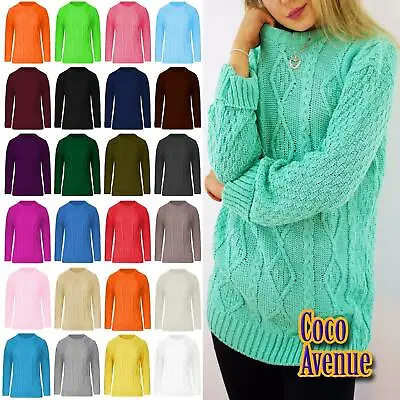 £17.22 • Buy New Ladies Long Sleeve Chunky Cable Knitted Jumper Crew Neck Winter Sweater Top