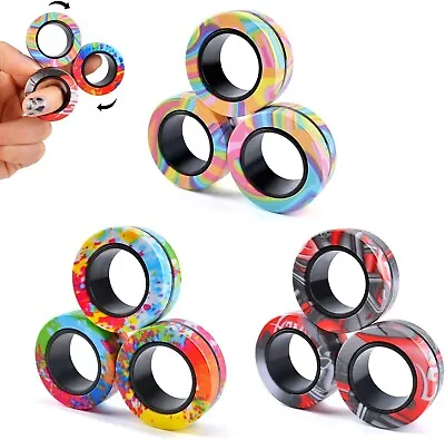 9Pcs Magnetic Ring Fidget Toys Pack Stress Relief Fidget Spinner Toys Game Gift • $15.19