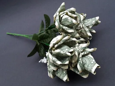 Flower Bouquet Of 6 Roses Dollar Origami Made W/ REAL MONEY Handmade Plant Gift • $99.95