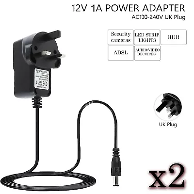 Pack Of 2 AC/DC 12V 1A  1000mA 100-240V AC UK POWER SUPPLY ADAPTER CHARGER MAINS • £11