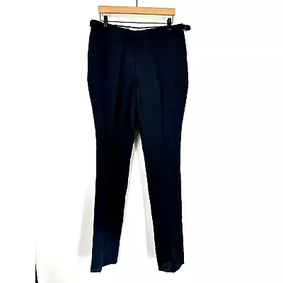 Alexander Kraft Irish Linen Navy Pant Unhemmed 50EU 34  Waist Italy Flat Trouser • $200